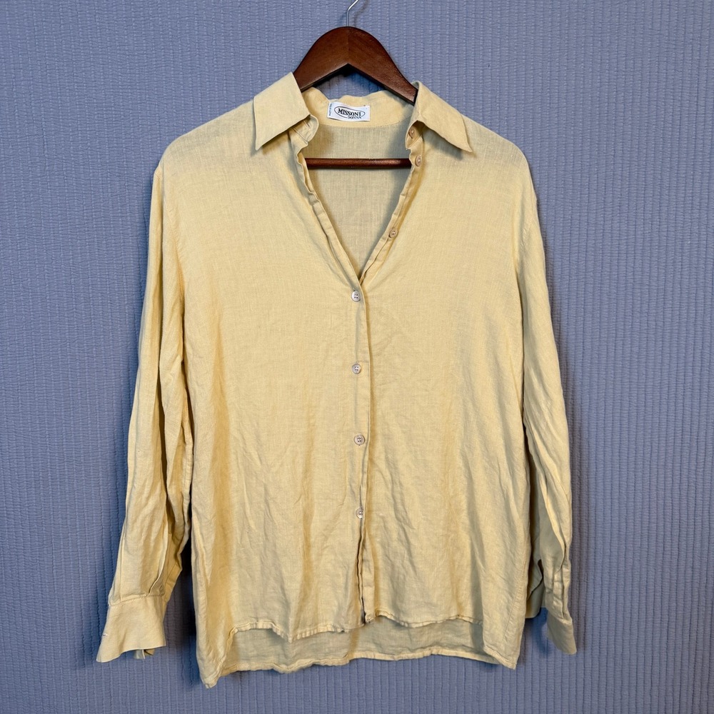 Missoni Donna Linen Cotton Shirt Large Beige Excellent Button Down Minimal